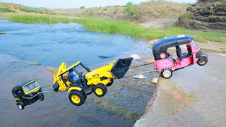 Jcb 3dx CNG Auto Rickshaw Accident Biggest River Pulling Out Bajaj Auto Rickshaw  Jcb Cartoon Video [upl. by Dunseath]