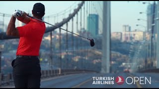 Tiger Woods Hits First Ever Golf Ball from Asia into Europe  Turkish Airlines [upl. by Assenna98]