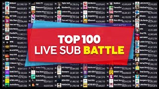 Top 100 Live Sub Battle  MrBeast UR·Cristiano amp More [upl. by Karb]