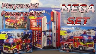 MEGA Playmobil Feuerwehr Set unboxing Leiterwagen Löschfahrzeug [upl. by Joselyn]