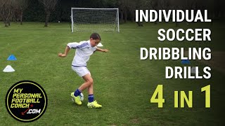 Individual Soccer Dribbling Drills  4 in 1 soccer practice [upl. by Goldner229]