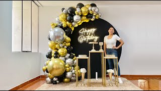 Como hacer un Arco de Globos  Con fondo circular negro  Decoracion cumpleaños [upl. by Rozamond950]