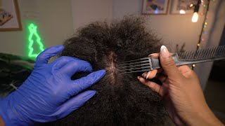 ASMR  Relaxing Scalp Treatment on Dry Afro Hair  🔎 Tingly Scalp Check Scratching  Trim [upl. by Britney79]