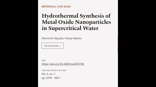 Hydrothermal Synthesis of Metal Oxide Nanoparticles in Supercritical Water  RTCLTV [upl. by Yecaw]