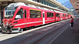 Arosa Bahn Schweiz Abfahrt RhB Zug vom Bahnhof in Chur nach Arosa [upl. by Aleit]