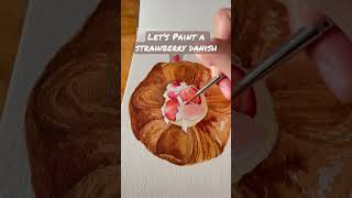 Strawberry Danish in watercolour 🍓 sketchbook shorts watercolorart watercolortutorial fyp [upl. by Karna]