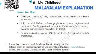 UNIT 6MY CHILDHOOD MALAYALAM EXPLANATION FULLSIMPLE FASTNCERT CLASS 9 ENGLISH [upl. by Irtemed772]