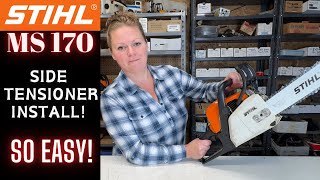 Stihl MS170 Chainsaw  How To Install A Side Chain Tensioner  So Easy To Do [upl. by Brynna]