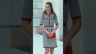 Kate in a cottonblend tweed dress trimmed w red amp navy blue grosgrain ribbons amp faux pearl details [upl. by Irwinn183]