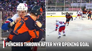 RangersIslanders fight just 90 seconds after opening faceoff  2024 Stadium Series  NHL on ESPN [upl. by Cissie]