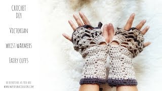 DIY CROCHET wrist warmers 2017 Crochet Beautiful Victorian style fingerless gloves [upl. by Aikrahs]