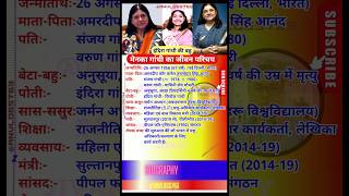 Maneka Gandhi biographyमेनका गांधी का जीवन परिचय anvlogs shorts biography menekagandhi viral [upl. by Fridell]