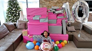 Tianas 10th Birthday Party Opening Presents Giant LOL Surprise Birthday Cake [upl. by Anahsohs]