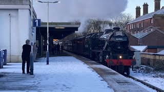 44932 battles the snow on The Cumbrian Mountain Express Blackburn 2112023 With Blackpool Trams [upl. by Nanon]