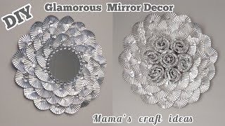 DIY Glam Mirror wall Decoration  Foil paper craft  Dollar Tree crafts mamascraftideas [upl. by Llenram893]