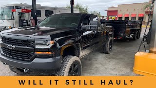 8 inch lifted Silverado 1500 towing heavy [upl. by Ynafit]