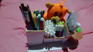 Diy making desktop organiser with waste box pen holder organiser  paper crafts [upl. by Epifano]