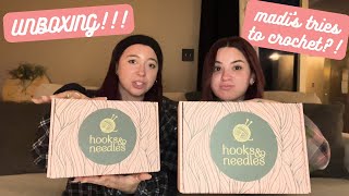 Me and my sis unbox a Hooks amp Needles subscription box for crafters amp Madi tries to crochet [upl. by Ahseila892]