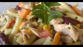 Salade de pâtes au saumon  Salada de massa com salmão [upl. by Louth678]