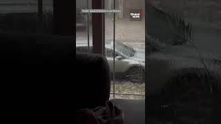 Hail and rain flood Calgary airport destroy homes and vehicles HailStorm [upl. by Enenej]