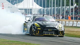 Liberty Walk R35 GTR Turbo V8 LSX  Baggsy Drift SHOW at Goodwood FOS [upl. by Trixy310]