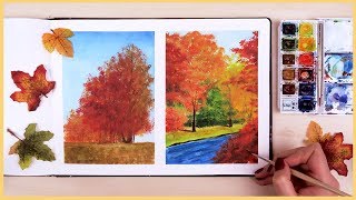 How to Paint a Fall Scenery with Watercolors for Beginners  Art Journal Thursday Ep 18 [upl. by Alinna]