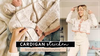 Strickjacke mit Raglanzunahme stricken  Strickanleitung Cardigan [upl. by Bonilla]