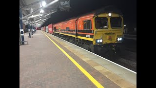 66502 working 4L60 Trafford Park FLT to Felixstowe North FLT Class66 freighttrain Railway [upl. by Aivonas835]