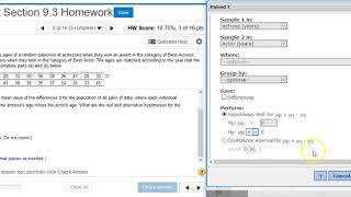 Using StatCrunch to perform hypothesis testing on two matched pair means of acting award ages [upl. by Dweck]