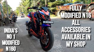 Bajaj Pulsar N160 full modification  12L Modification Cost  accessories Alavailable S Rider Shop [upl. by Yrocaj677]