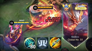 WTF DAMAGE GLOBAL MOSKOV NEW BEST 1 HIT BUILD 2024 recommended build and emblem  MLBB [upl. by Martine387]