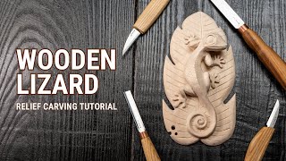 Wood Relief Carving Wooden Lizard Carving Tutorial [upl. by Sulienroc]