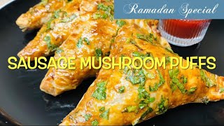 Sausage Mushroom Puffs  Easy amp Quick Recipe Great For Parties Lunch Boxes And Picnics [upl. by Ahsiekahs]