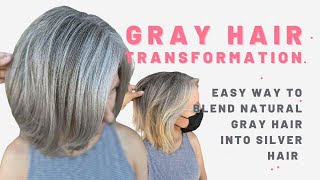 Gray Hair Transformation HOW TO BLEND NATURAL GRAY HAIR INTO SILVER USING 16 FOILS [upl. by Alehcim]