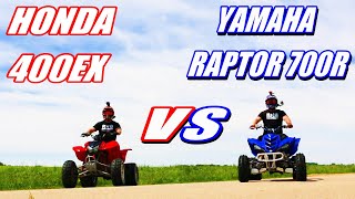 HONDA 400EX VS YAMAHA RAPTOR 700R REMATCH ON PAVEMENT [upl. by Barnaba]