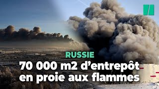 Les images impressionnantes dn gigantesque incendie à SaintPétersbourg [upl. by Sirc]