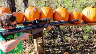 Barrett M107A1 50 BMG vs Pumpkins 🎃  How many to stop a bullet [upl. by Aninay]