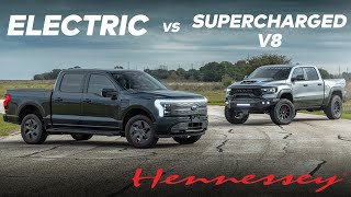 Electric Ford Lighting vs 1000 HP Hennessey MAMMOTH RAM TRX  EV vs ICE  Drag Race [upl. by Bearce]