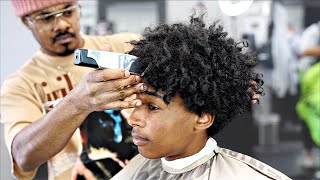 HAIRCUT TUTORIAL MID TAPER FLARED OUT CURLY TOP  CREATING A HAIRLINE [upl. by Romalda]