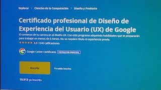 GRATIS CERTIFICADO PROFESIONAL GOOGLE UX COURSERA [upl. by Mahau]