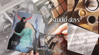 cozy art vlog 🖌️ making an illustrated art zine for quotDraculaquot sketchbook session amp daily drawings [upl. by Edholm]