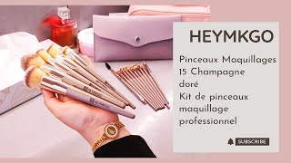 Kit de Pinceaux Maquillage Champagne Doré  Pour fond de teint poudre blush pas cher HEYMKGO [upl. by Enasus]