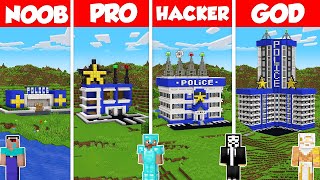 POLICE STATION BASE BUILD CHALLENGE  Minecraft Battle NOOB vs PRO vs HACKER vs GOD  Animation [upl. by Tallu]