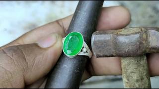 Panna stone silver ring making How to make a panna ring  Handmade jewellery [upl. by Nellir]