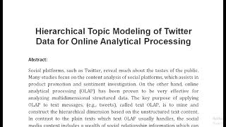 Hierarchical Topic Modeling of Twitter Data for Online Analytical Processing [upl. by Dona]