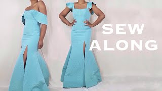 DIY front slit mermaid gown Sewing Pattern Instructions [upl. by Earla816]