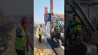 Installation process of highway guardrails by hammering and pressing [upl. by Ybsorc300]