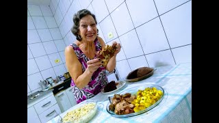 rosalocaliSALPICAO DE FRANGO  JOELHO DE PORCO COM BATATAS SALTEADAS BOLO DOS APAIXONADOS ALMOÇO [upl. by Allix]