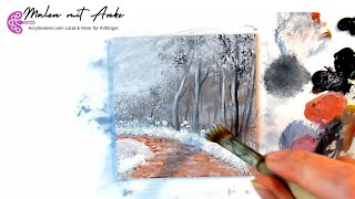 Leicht eine schöne Winterlandschaft mit Acryl malen für Anfänger EASY Winter painting [upl. by Ruckman]