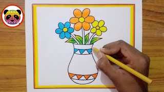 Flower Pot Drawing  Simple Flower Pot Drawing  Flower Vase Drawing  How to Draw Flower Pot [upl. by Harriet]